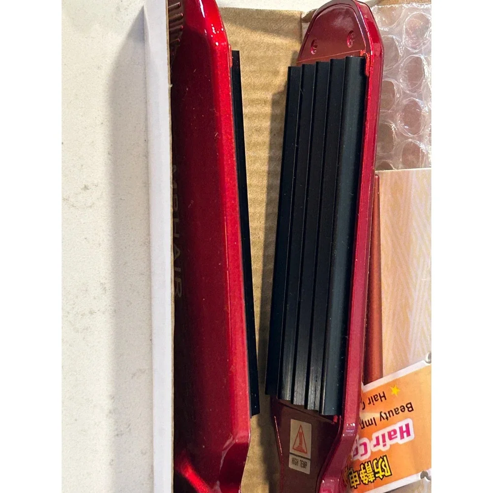 MB Hair Professional Ceramic Hair Crimper Iron Red Metallic Adjustable Temp‎ NEW